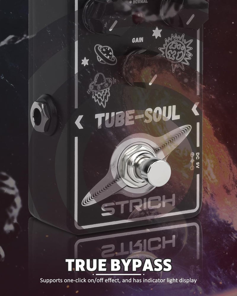 STRICH TUBE SOUL Tube Overdrive Distortion Pedal for Electric Guitar, Compact Mini Single Unit, True Bypass, 3 Control Knobs, Volume, Tone, Gain, Dual Modes, Boost, Normal, 9V DC, Black and White - Image 5
